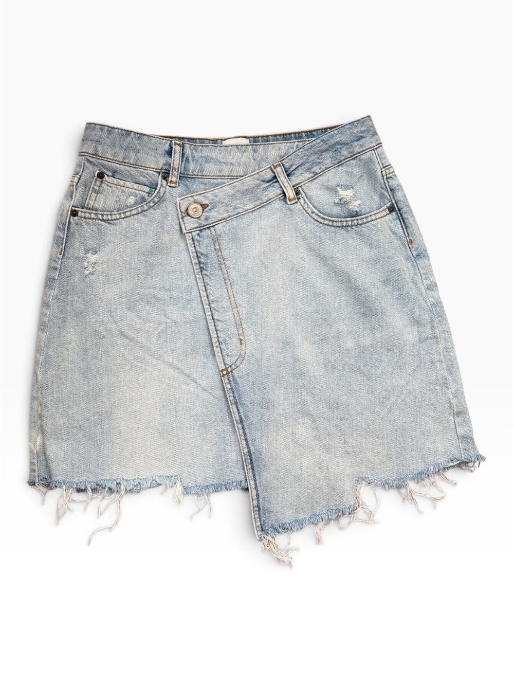 BDG Urban Outfitters Asymmetrical Denim Mini Wrap Skirt Light Wash M
